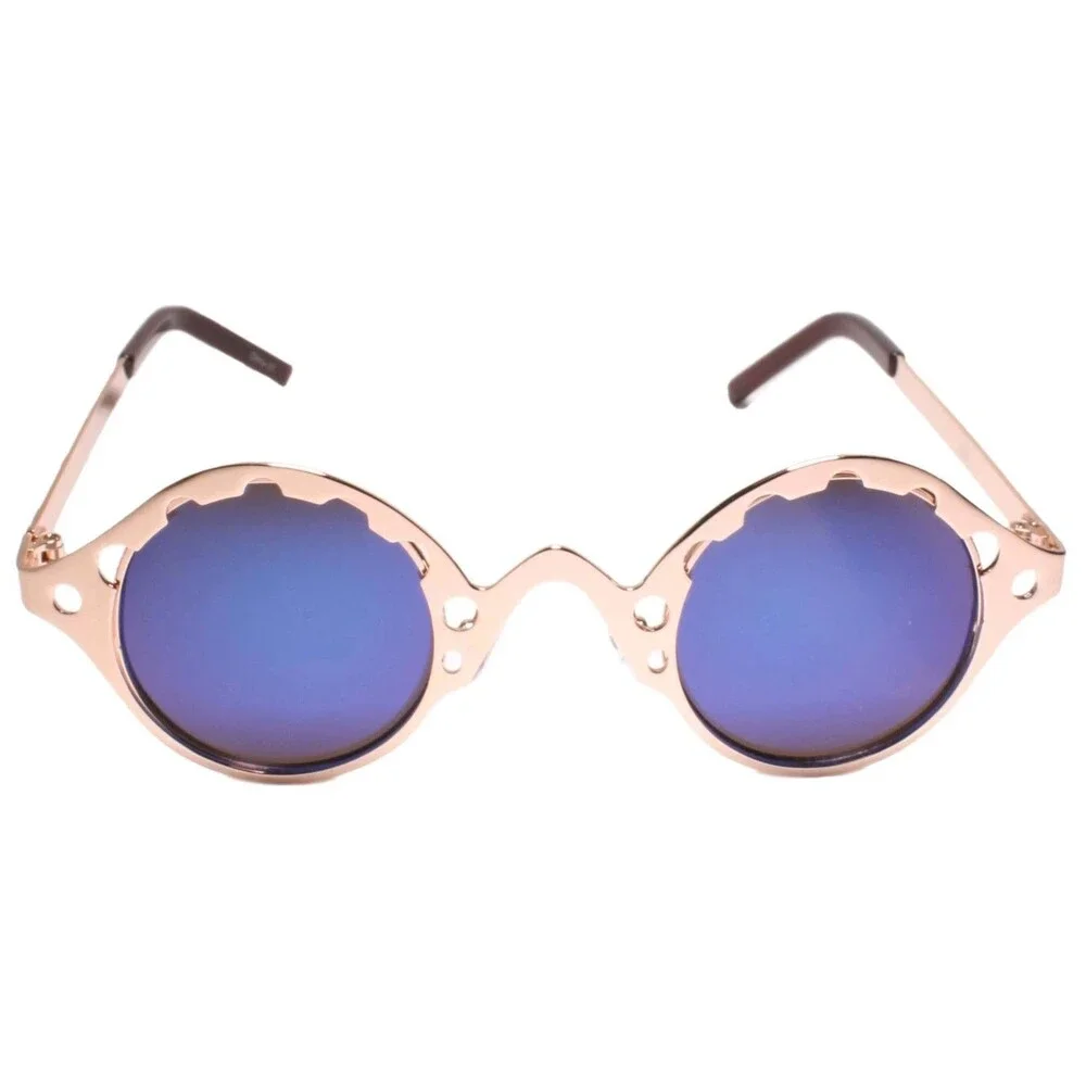 Classy Exotic Funky Mens Womens Retro Steampunk Fashion Round Gold Sunglasses